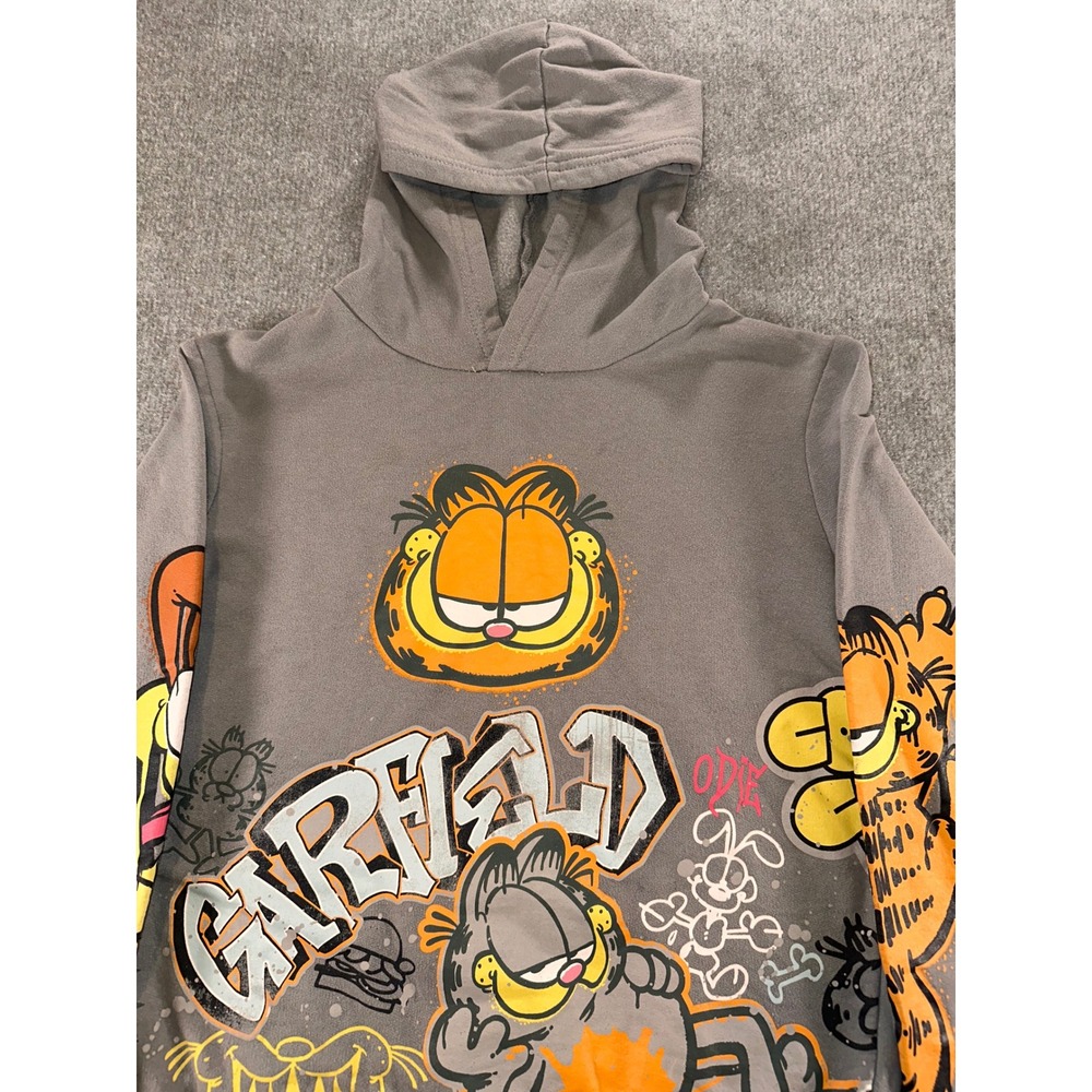 Garfield Odie Kids Hoodie Grey Graffiti Graphic Pullover Sweatshirt Streetwear